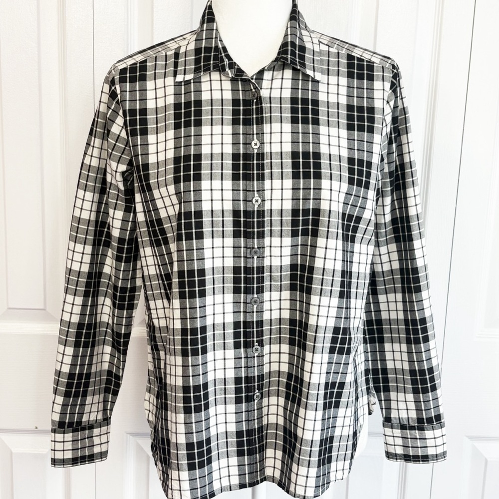 NWT Loft Black & White Plaid Check Print Button Down Shirt Blouse SP